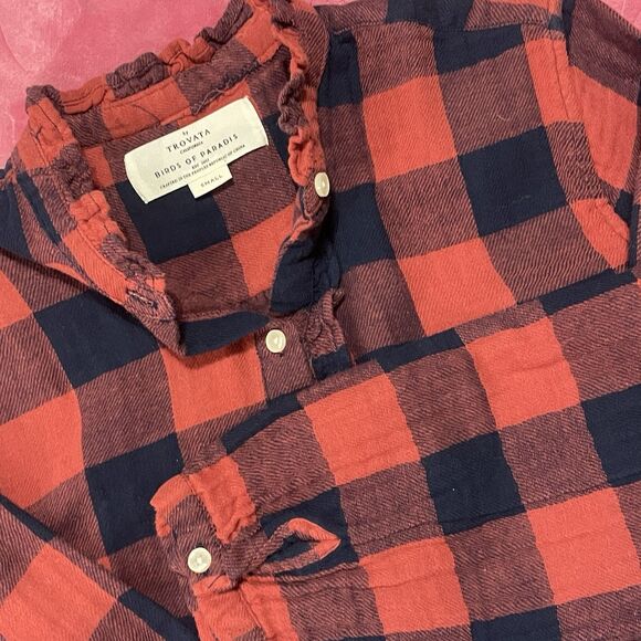 By Trovota Birds Of Paradis Size Small Coral Checkered Ruffle Top Small - Picture 4 of 7